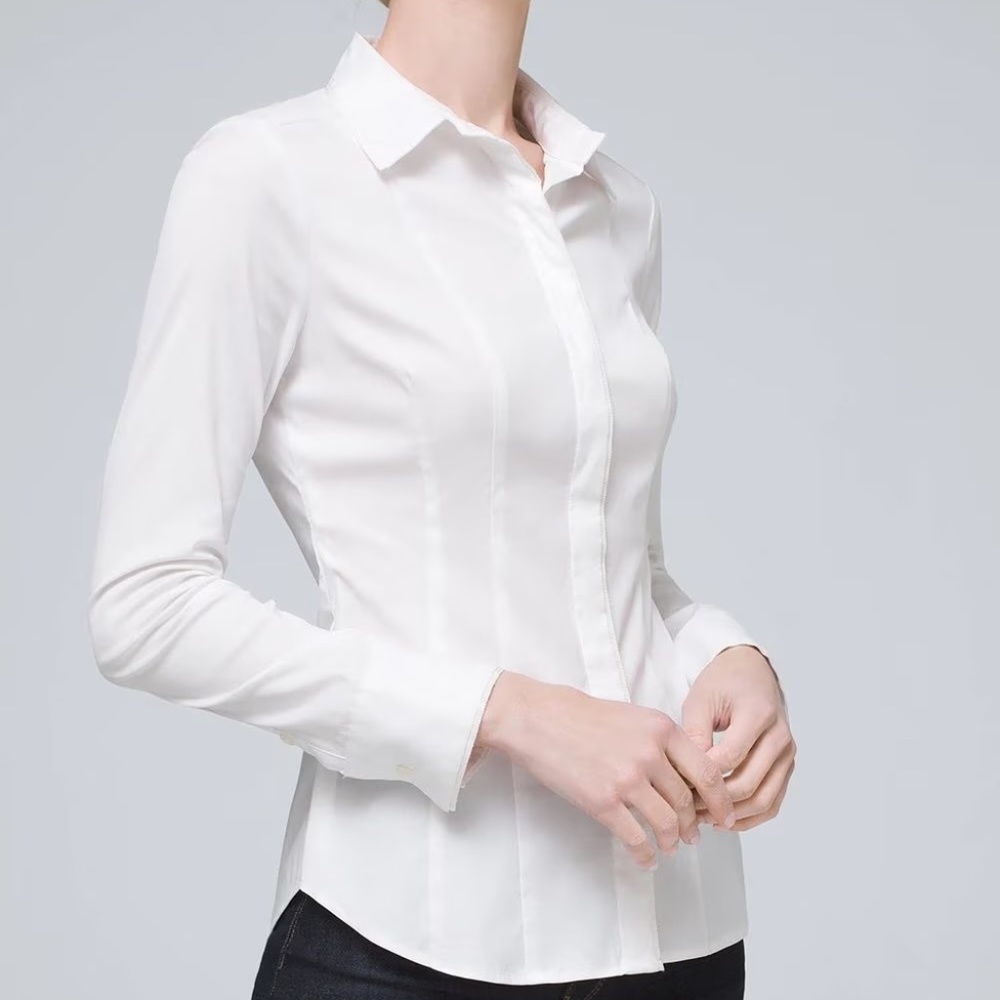 WHBM Womens Long Sleeve Seamed Detail Poplin Shirt in White Size 14